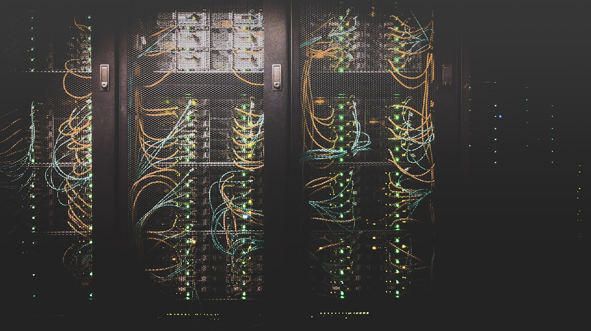 Server rack in data center with cryptocurrency mining concept and VPS hosting infrastructure