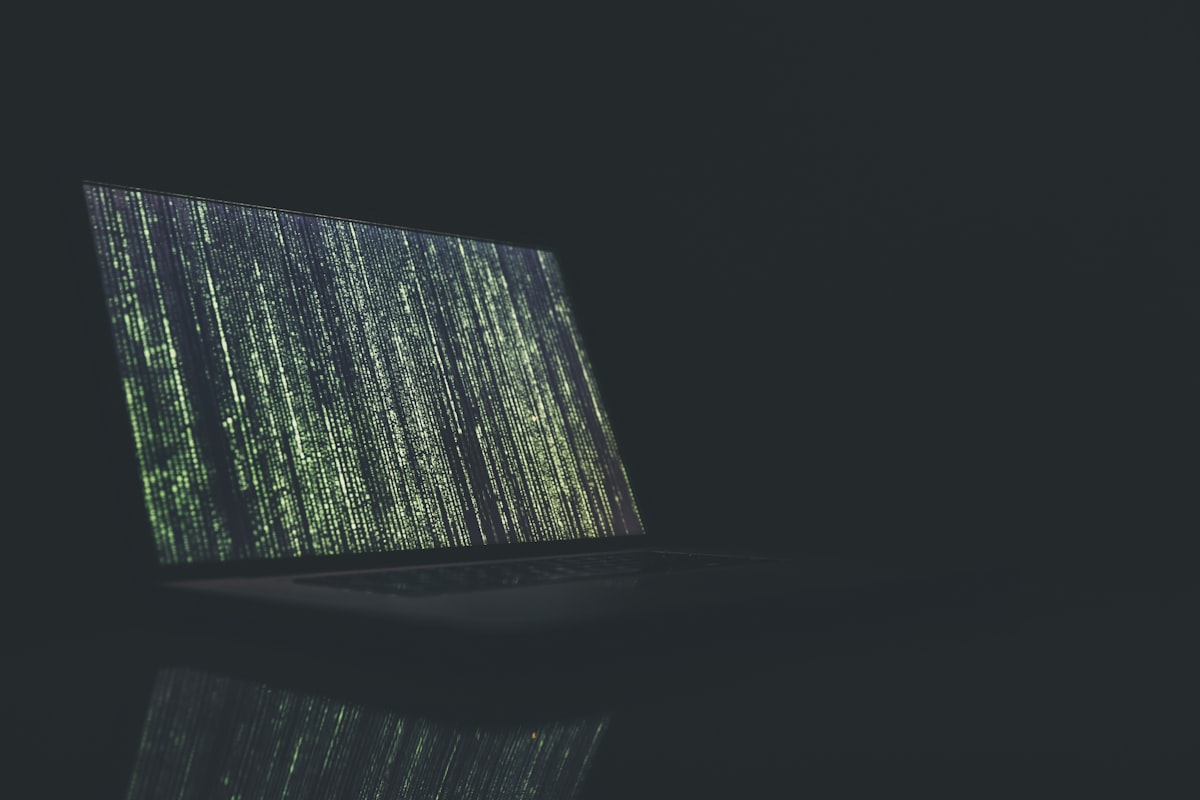 Dark and ominous visualization of artificial intelligence being used for malicious cybersecurity attacks