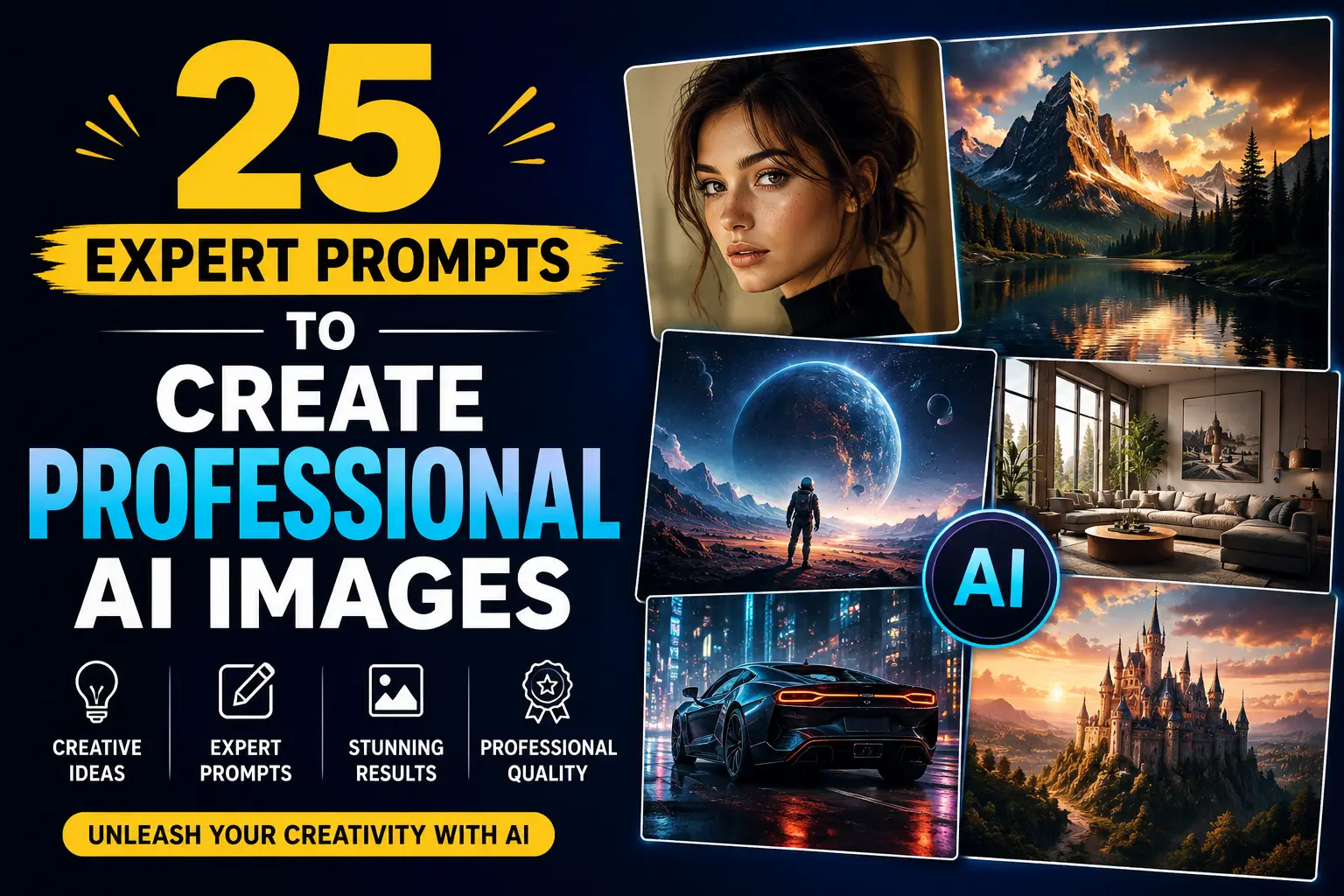 Professional AI generated images showing stunning photography and digital art created with expert prompts